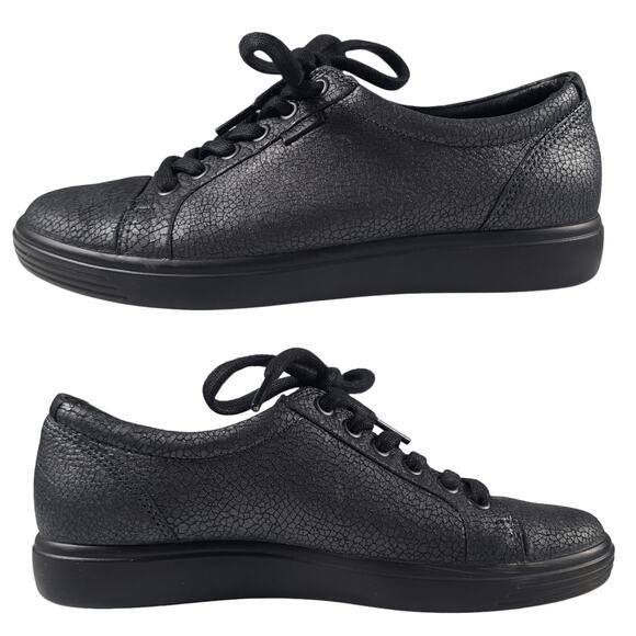 ECCO Black Leather Reptile Texture Soft 7 Sneakers Shoes MINT Size 38 US 7 - Picture 1 of 5